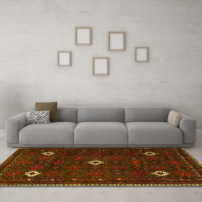 Machine Washable Persian Yellow Traditional Rug in a Living Room, wshtr2167yw