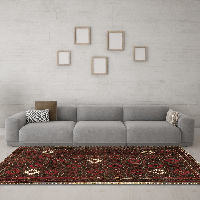 Machine Washable Persian Brown Traditional Rug in a Living Room,, wshtr2167brn