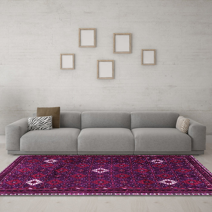 Machine Washable Persian Pink Traditional Rug in a Living Room, wshtr2167pnk