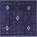 Square Machine Washable Persian Blue Traditional Rug, wshtr2167blu