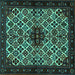 Square Machine Washable Persian Turquoise Traditional Area Rugs, wshtr2168turq