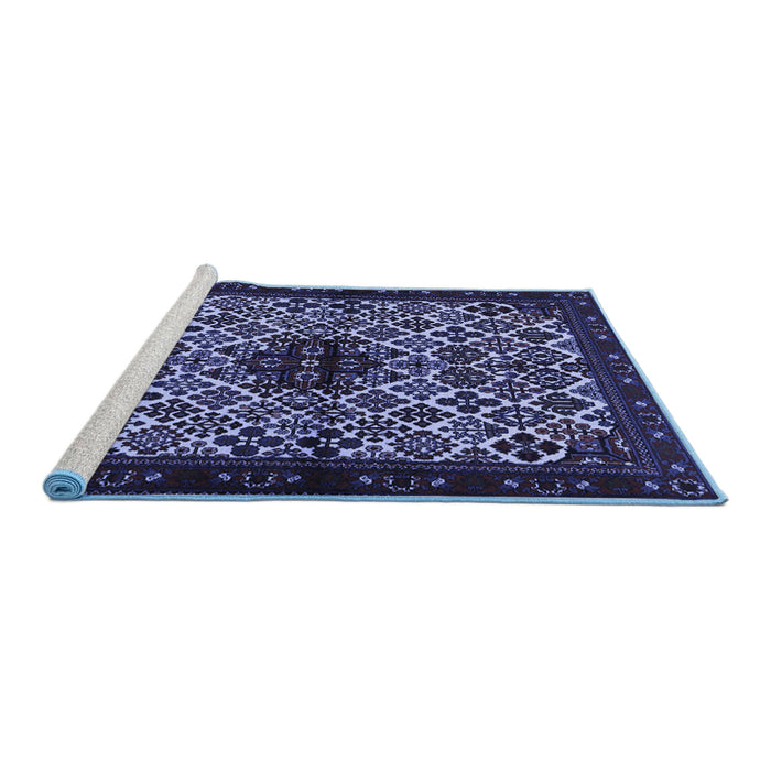 Sideview of Machine Washable Persian Blue Traditional Rug, wshtr2168blu