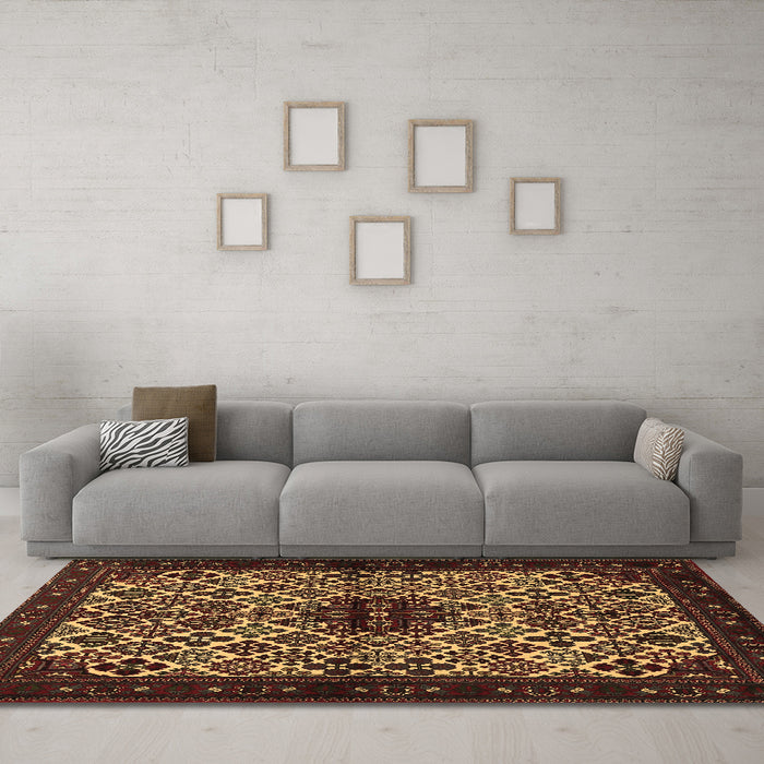 Machine Washable Persian Brown Traditional Rug in a Living Room,, wshtr2168brn