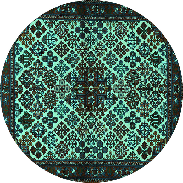 Round Persian Turquoise Traditional Rug, tr2168turq