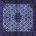 Square Machine Washable Persian Blue Traditional Rug, wshtr2168blu