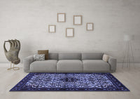 Machine Washable Persian Blue Traditional Rug, wshtr2168blu