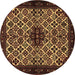 Round Machine Washable Persian Brown Traditional Rug, wshtr2168brn