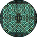 Round Machine Washable Persian Turquoise Traditional Area Rugs, wshtr2168turq