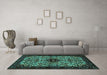 Machine Washable Persian Turquoise Traditional Area Rugs in a Living Room,, wshtr2168turq