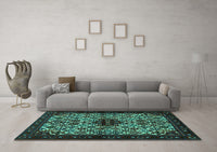 Machine Washable Persian Turquoise Traditional Rug, wshtr2168turq