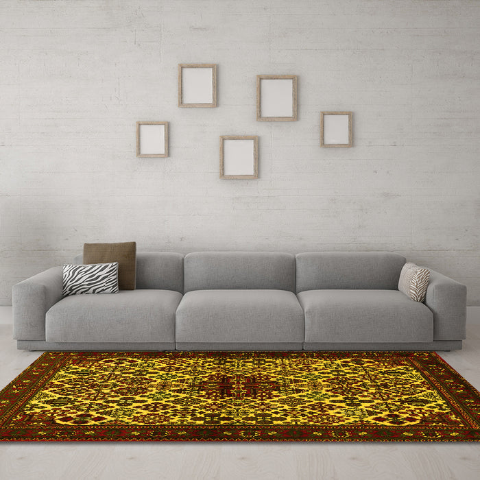 Machine Washable Persian Yellow Traditional Rug in a Living Room, wshtr2168yw