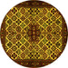 Round Machine Washable Persian Yellow Traditional Rug, wshtr2168yw