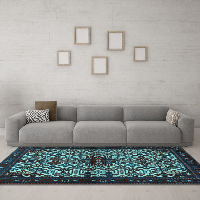 Machine Washable Persian Light Blue Traditional Rug in a Living Room, wshtr2168lblu