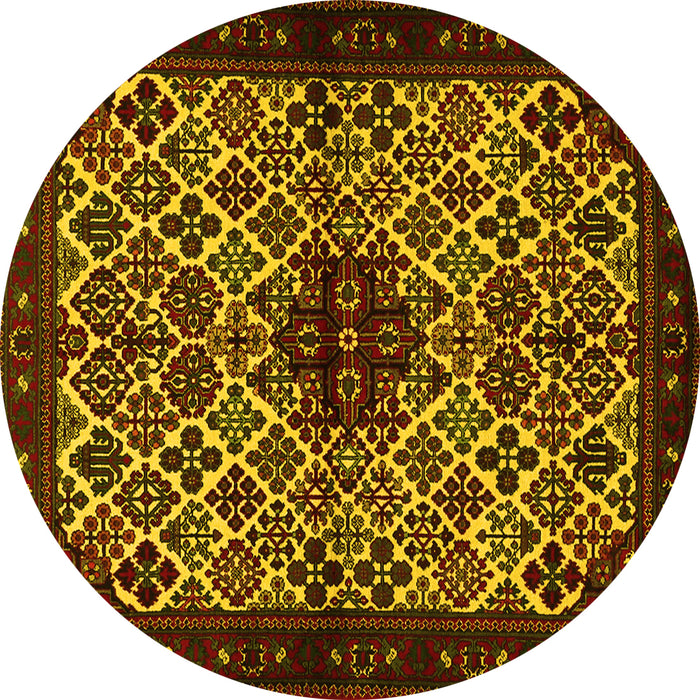 Round Persian Yellow Traditional Rug, tr2168yw