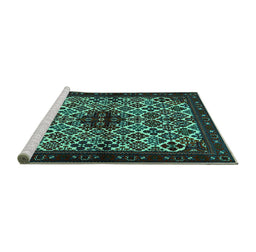 Sideview of Machine Washable Persian Turquoise Traditional Area Rugs, wshtr2168turq