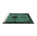 Sideview of Machine Washable Persian Turquoise Traditional Area Rugs, wshtr2168turq