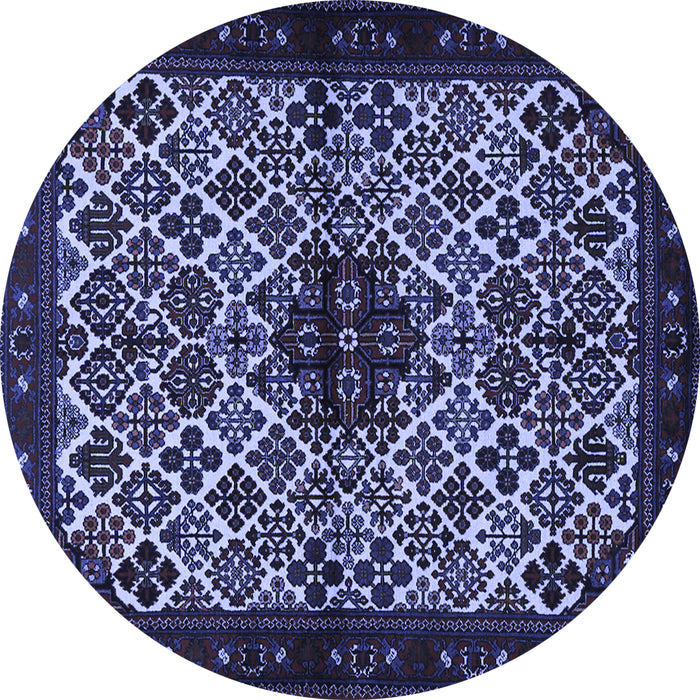 Round Machine Washable Persian Blue Traditional Rug, wshtr2168blu