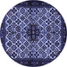 Round Machine Washable Persian Blue Traditional Rug, wshtr2168blu