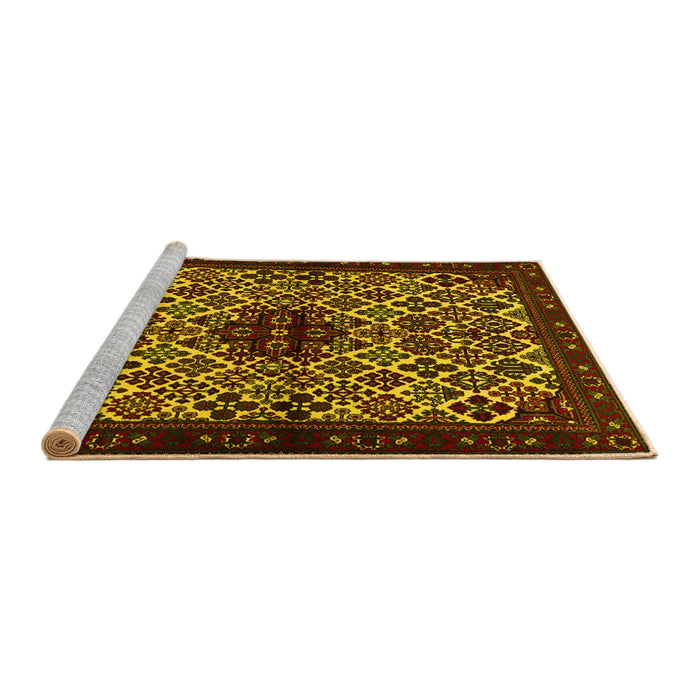 Sideview of Machine Washable Persian Yellow Traditional Rug, wshtr2168yw