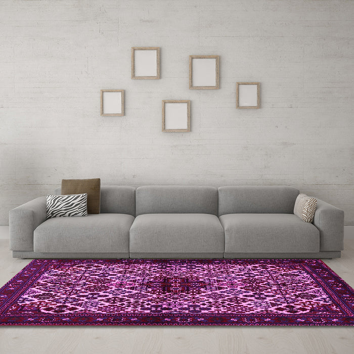 Machine Washable Persian Pink Traditional Rug in a Living Room, wshtr2168pnk