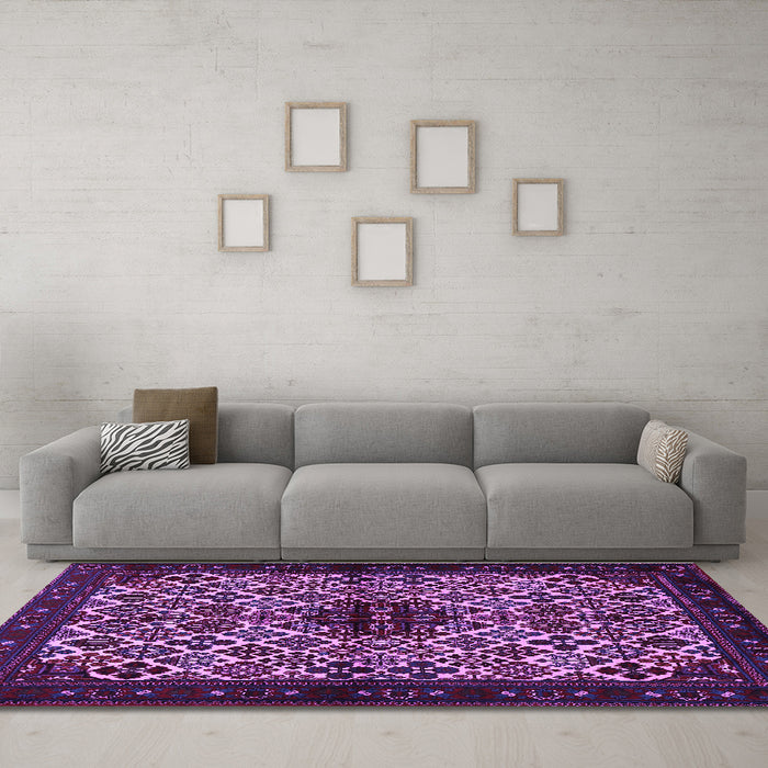 Machine Washable Persian Purple Traditional Area Rugs in a Living Room, wshtr2168pur