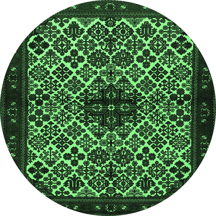 Round Machine Washable Persian Emerald Green Traditional Area Rugs, wshtr2168emgrn