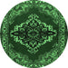 Round Machine Washable Medallion Emerald Green Traditional Area Rugs, wshtr2169emgrn