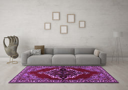 Machine Washable Medallion Purple Traditional Area Rugs in a Living Room, wshtr2169pur