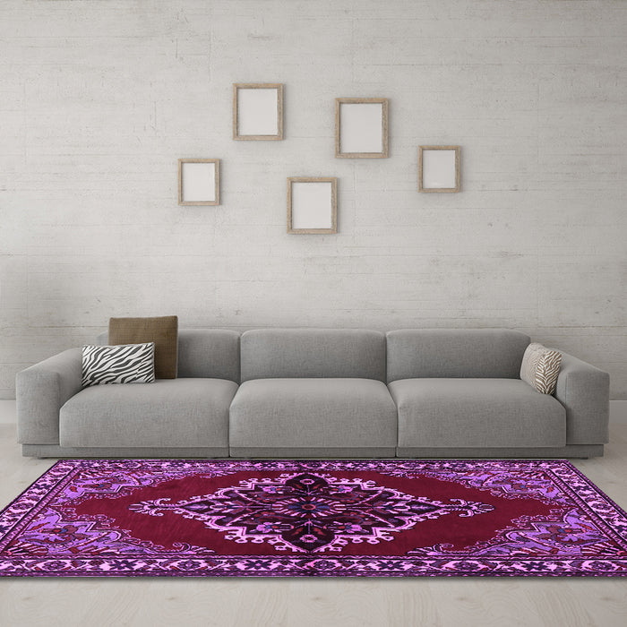 Machine Washable Medallion Purple Traditional Area Rugs in a Living Room, wshtr2169pur