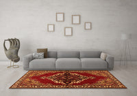 Machine Washable Medallion Orange Traditional Rug, wshtr2169org