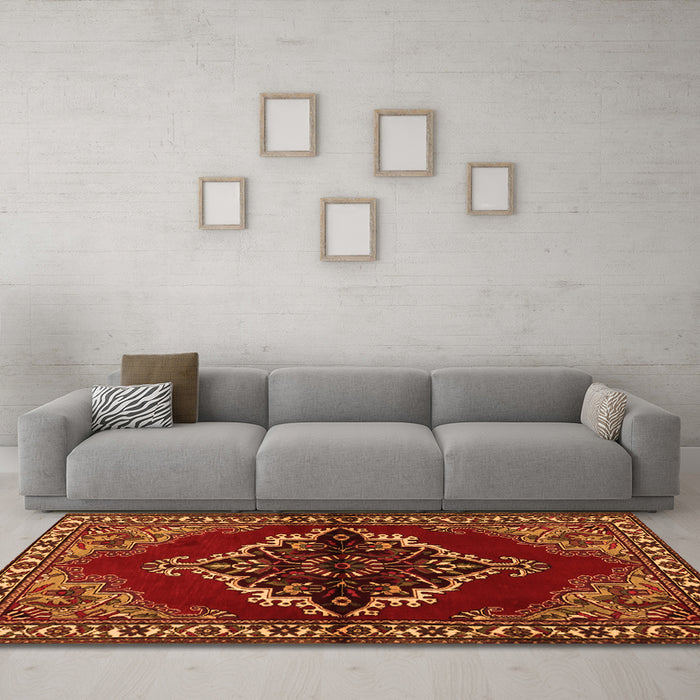 Machine Washable Medallion Orange Traditional Area Rugs in a Living Room, wshtr2169org
