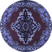 Round Machine Washable Medallion Blue Traditional Rug, wshtr2169blu