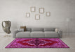 Machine Washable Medallion Pink Traditional Rug in a Living Room, wshtr2169pnk