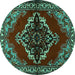 Round Machine Washable Medallion Turquoise Traditional Area Rugs, wshtr2169turq