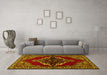 Machine Washable Medallion Yellow Traditional Rug in a Living Room, wshtr2169yw