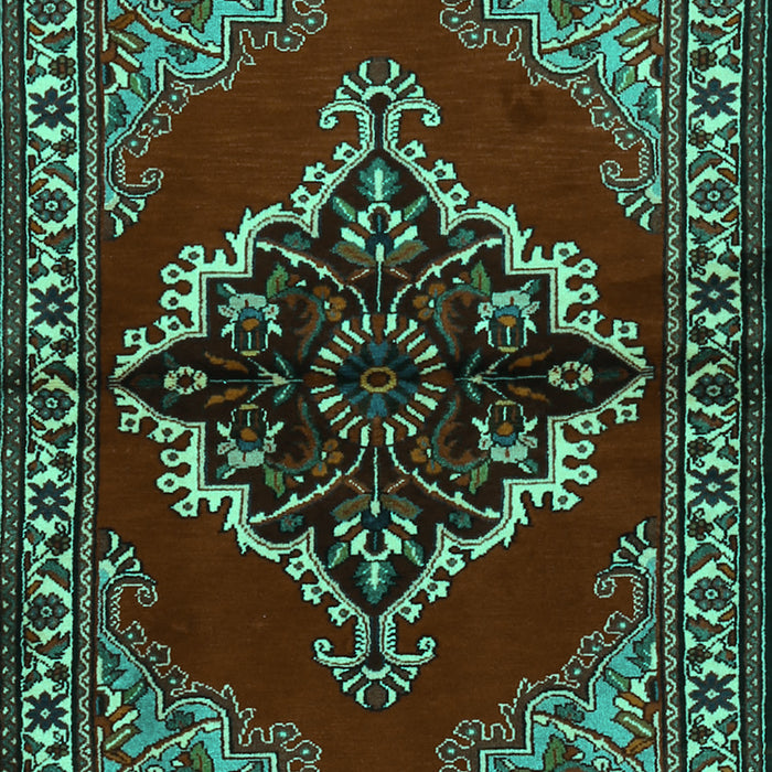 Machine Washable Medallion Turquoise Traditional Area Rugs, wshtr2169turq