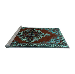 Sideview of Machine Washable Medallion Light Blue Traditional Rug, wshtr2169lblu