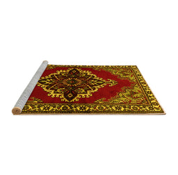 Sideview of Machine Washable Medallion Yellow Traditional Rug, wshtr2169yw