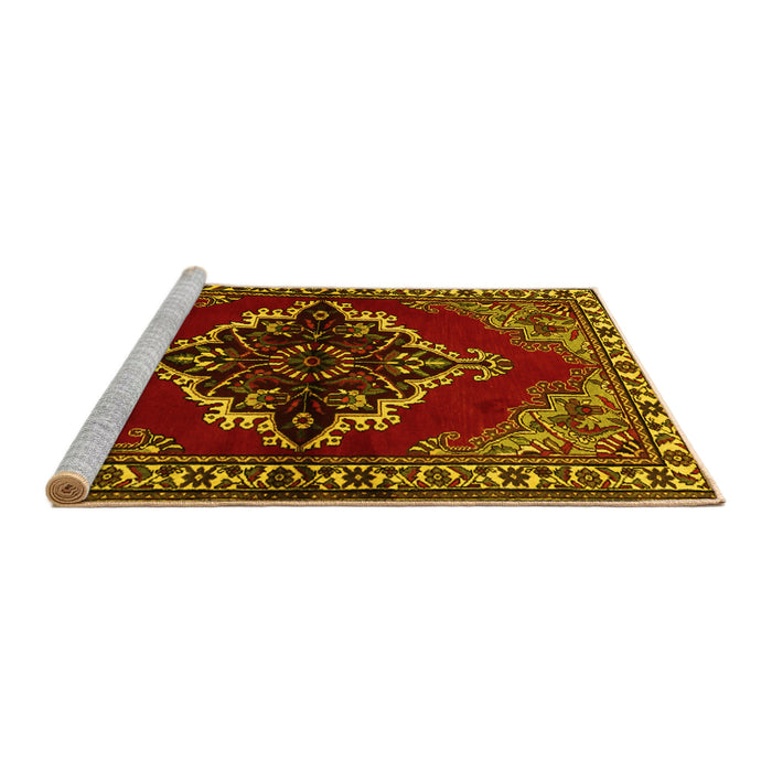Sideview of Machine Washable Medallion Yellow Traditional Rug, wshtr2169yw