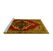 Sideview of Machine Washable Medallion Yellow Traditional Rug, wshtr2169yw