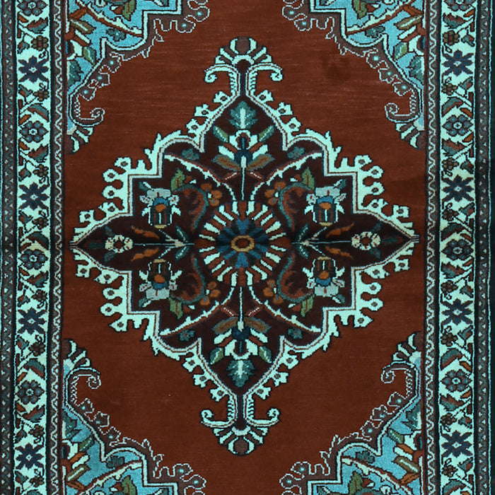 Machine Washable Medallion Light Blue Traditional Rug, wshtr2169lblu