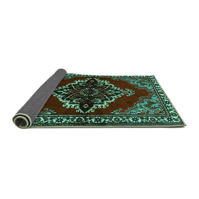 Sideview of Medallion Turquoise Traditional Rug, tr2169turq