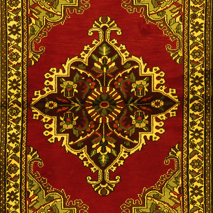 Machine Washable Medallion Yellow Traditional Rug, wshtr2169yw