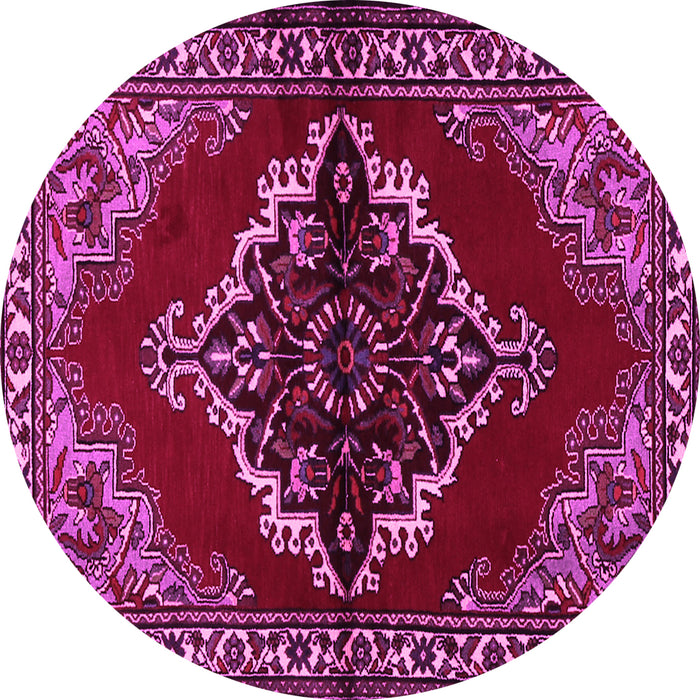 Round Machine Washable Medallion Pink Traditional Rug, wshtr2169pnk