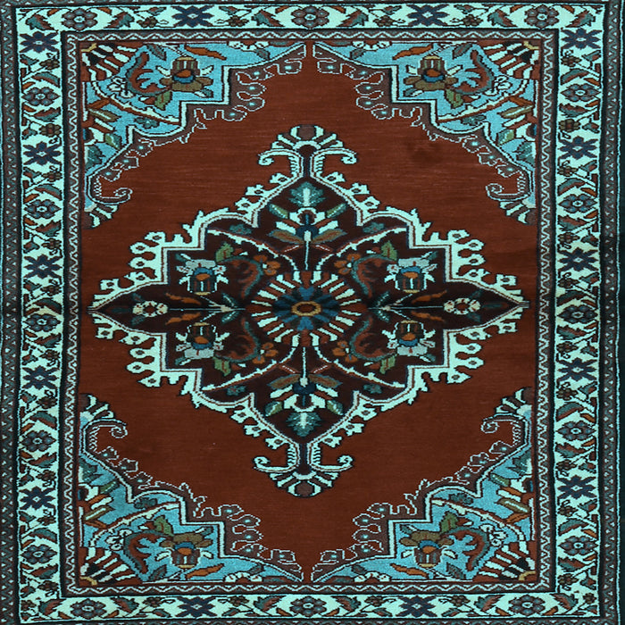 Square Machine Washable Medallion Light Blue Traditional Rug, wshtr2169lblu