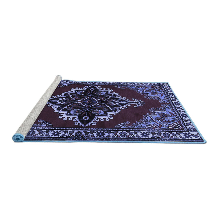 Sideview of Machine Washable Medallion Blue Traditional Rug, wshtr2169blu