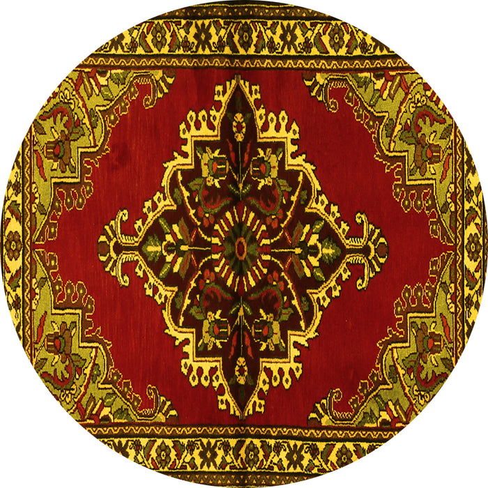 Round Machine Washable Medallion Yellow Traditional Rug, wshtr2169yw