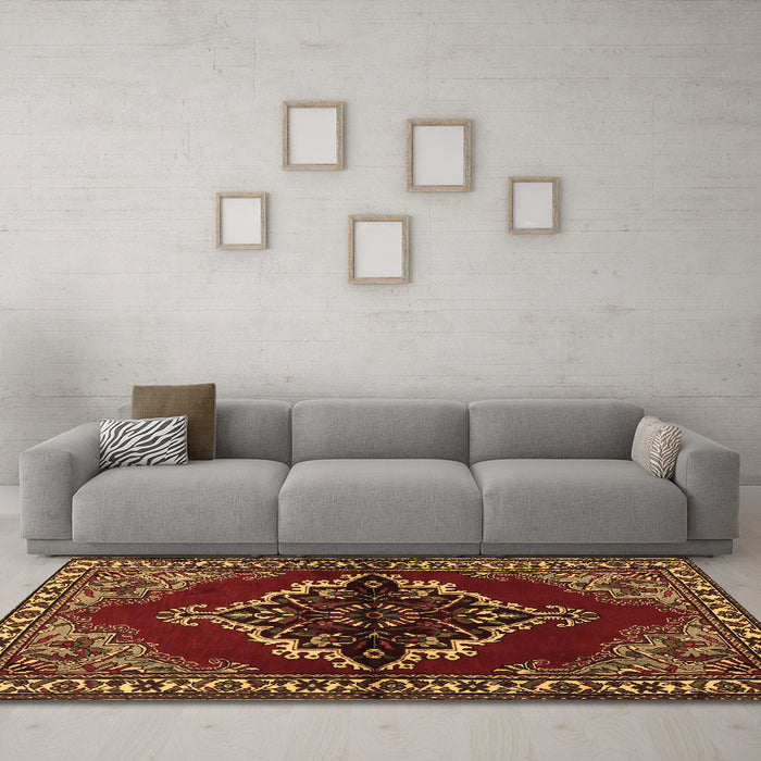 Machine Washable Medallion Brown Traditional Rug in a Living Room,, wshtr2169brn