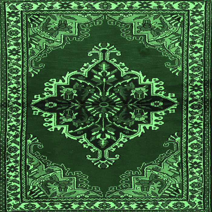 Square Medallion Emerald Green Traditional Rug, tr2169emgrn