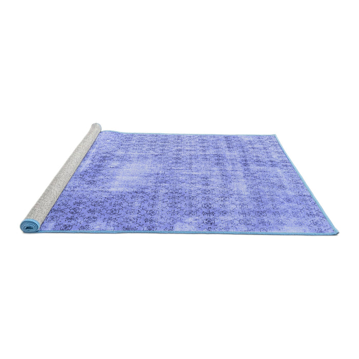 Sideview of Machine Washable Persian Blue Traditional Rug, wshtr216blu